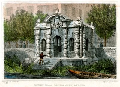 Buckingham Water Gate, Strand, Westminster, London, 1830. af J Henshall
