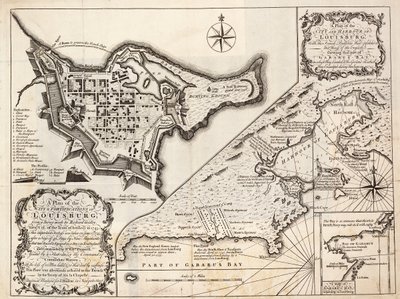 En plan over byen og havnen i Louisburg, Cape Breton af J. Hinton