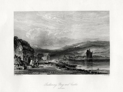 Scalloway Bay og slot, Zetland, 1800-tallet af J. Horsburgh