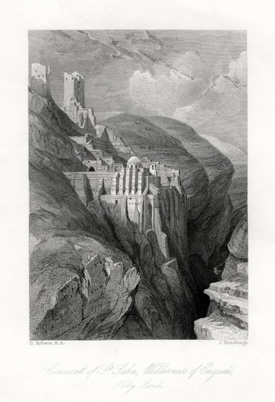 Klosteret St. Saba, Engadi vildmark, Hellig Land, 1800-tallet. af J. Horsburgh