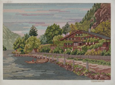 Landskab i Petit Point af J. Howard Iams