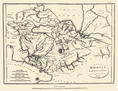 Kort over det antikke Bøotien af J. J. Barthélemy