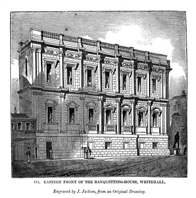 Østfronten af bankethuset, Whitehall, 1843 af J. Jackson