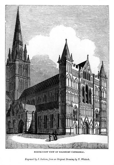 Nordvestudsigt over Salisbury Cathedral, 1843 af J. Jackson