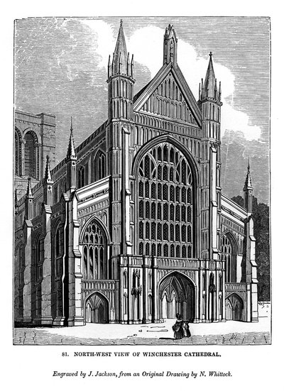 Nordvestlig udsigt over Winchester Cathedral, 1843 af J. Jackson