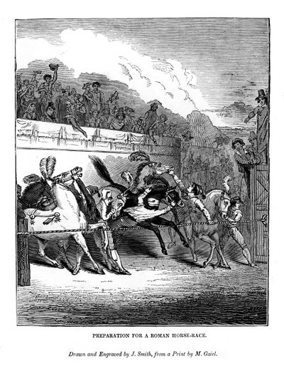 Forberedelse til et romersk hestevæddeløb, 1843 af J. Jackson