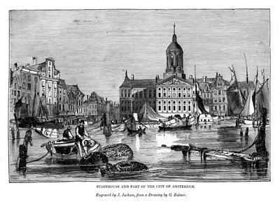 Stadthouse og en del af byen Amsterdam, 1843 af J. Jackson