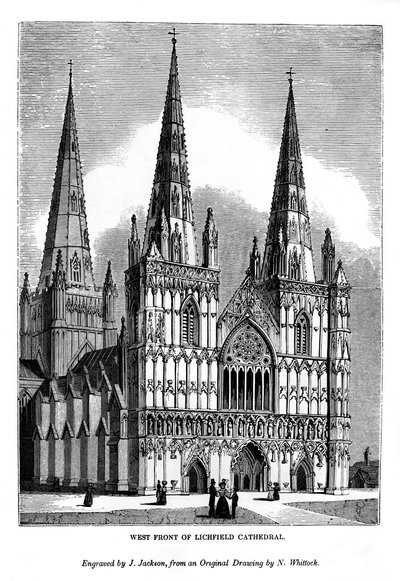 Vestfronten af Lichfield Cathedral, 1843 af J. Jackson