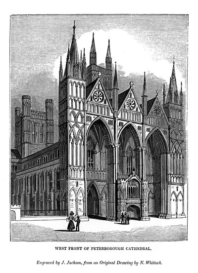 Vestfronten af Peterborough Cathedral, 1843 af J. Jackson