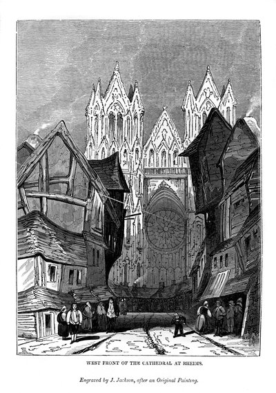 Vestfronten af katedralen i Reims, 1843 af J. Jackson