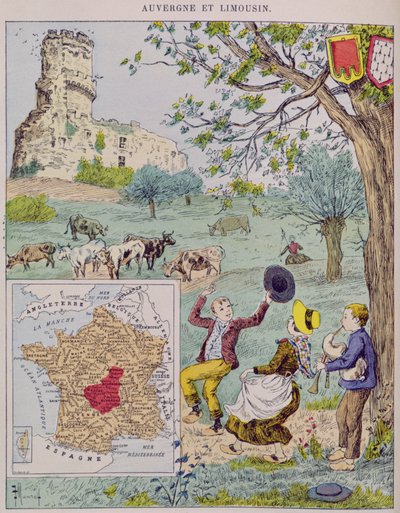 Auvergne og Limousin, illustration til Le Tour de France af Marie de Grandmaison, 1893 af J. Maurel
