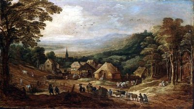 Efterårslandskab med bønder af J. and Momper J. de Brueghel
