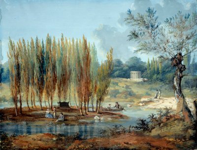 Udsigt over den schweiziske filosof Jean Jacques Rousseaus (1712-1778) grav i Ermenonville (Oise) Maleri af J. Moreth (1700-tallet) Paris musee Carnavalet af J. Moreth