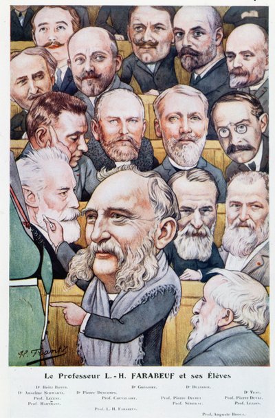 Professor Luis Hubert Farabeuf (1841-1910) og hans elever, fra Chanteclair, ca. 1910 af J P. Frantz