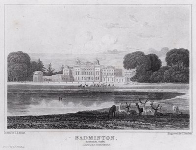 Badminton, generel udsigt, Gloucestershire (gravering) af John Preston Neale