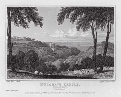 Mulgrave Castle, generel udsigt, Yorkshire (gravering) af John Preston Neale