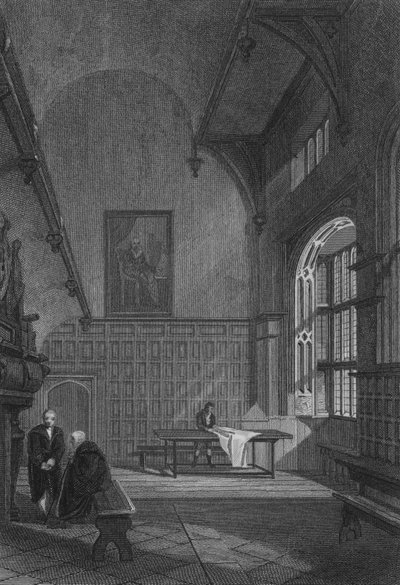 Charterhuset, interiøret i den store sal (gravering) af John Preston Neale