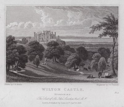 Wilton Castle, Yorkshire, sæde for Sir John Lowther (gravering) af John Preston Neale