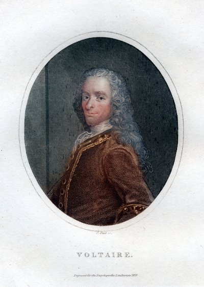 Francois Marie Arouet Voltaire, fransk forfatter og satiriker fra det 18. århundrede, 1828. af J. Pass