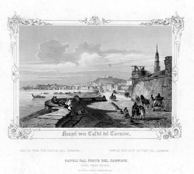 Napoli fra Carmine Castle, Italien, 1800-tallet af J. Poppel