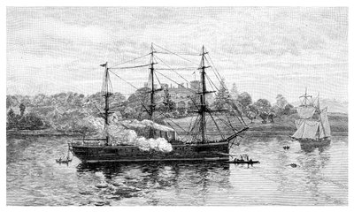 Government House og HMS Nelson, Sydney, New South Wales, Australien, 1886. af J. R. Ashton