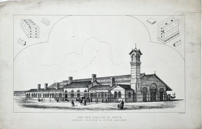 Ny station ved Dovor (sic). London, Chatham og Dovor Railway. 1860 (radering på papir) af J. R. Jobbins