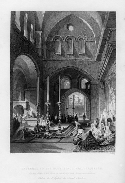 Indgangen til Den Hellige Grav, Jerusalem, Israel, 1841. af J. Redaway