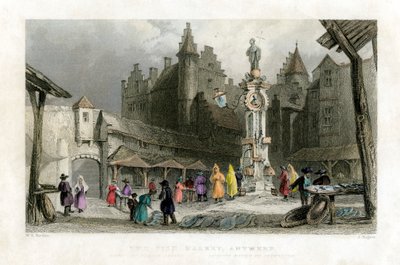 Fiskemarkedet, Antwerpen, Belgien, 1800-tallet. af J. Rogers