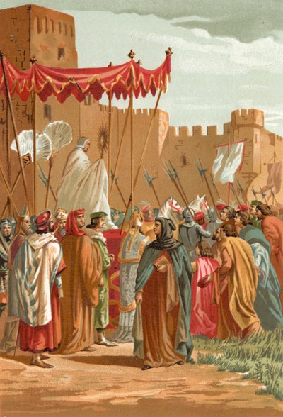 Møde mellem Petrarca og Guy de Chauliac uden for pavens slot i Avignon af J. Serra