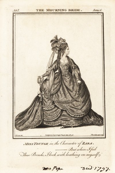 Miss Elizabeth Younge i karakteren af Zara i William Congreves The Mourning Bride af J. Thornthwaite