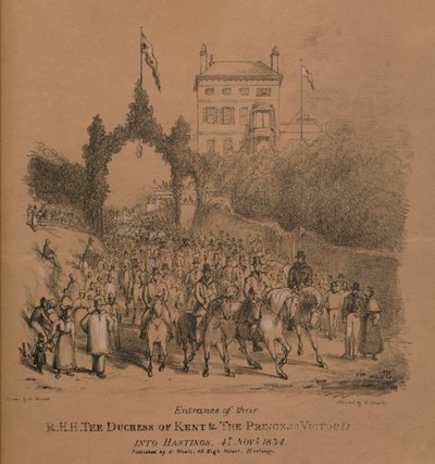Entrance of their R.H.H. The Duchess of Kent & The Princess Victoria into Hastings dani af J. Thorpe