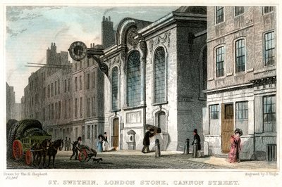 Church of St Swithin and the London Stone, Cannon Street, City of London, c1830. af J. Tingle