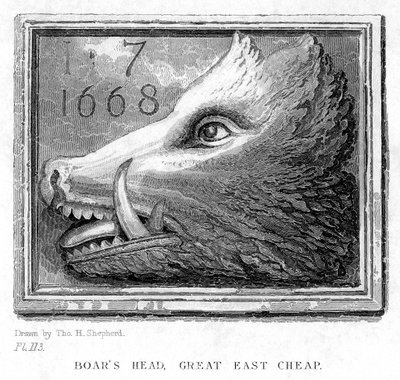 Kroskilt fra Boars Head Tavern, Eastcheap, London, 1800-tallet. af J. Tingle