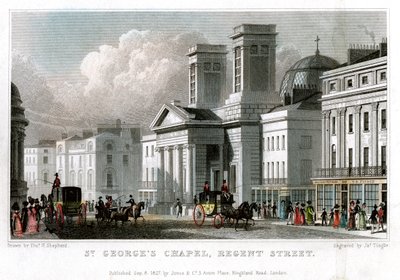 St Georges Chapel, Regent Street, Westminster, London, 1827. af J. Tingle