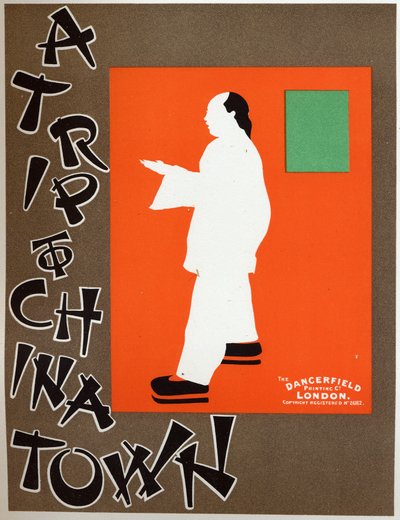 Kunst. Underholdning. En tur til Chinatown, musikspil af Charles Hoyt. Plakat af Berggarstaff, England, ca. 1891-1895 (plakat) af J. and W. Beggarstaff