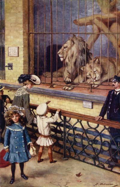 I Løvehuset i Zoo (farve litho) af J. Williamson