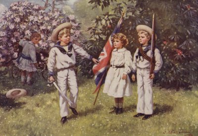 Prins Edward borer sin bror og søster (farve litho) af J. Williamson