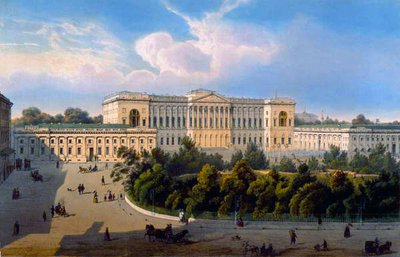 Storhertug Mikhails palads, udsigt fra pladsen, trykt af Schmidt og Chevalier, udgivet af Lemercier, Paris, 1850