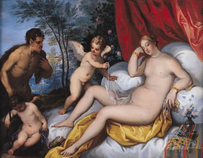 Venus og Pan (olie på kobber) af J. and Rottennhammer, Hans I Brueghel