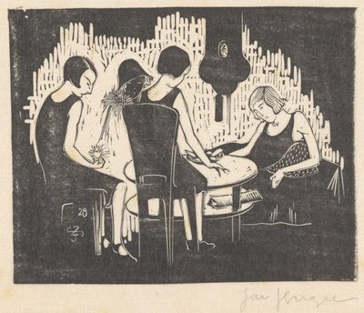 Fire kvinder sidder ved et bord af Jac Jongert (signed by artist)