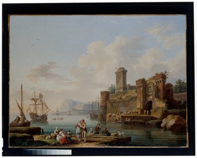 En havnescene af Jacob Philippe Hackert