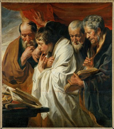 De fire evangelister Matthæus, Lukas, Markus og Johannes ... af Jacob (studio of) Jordaens