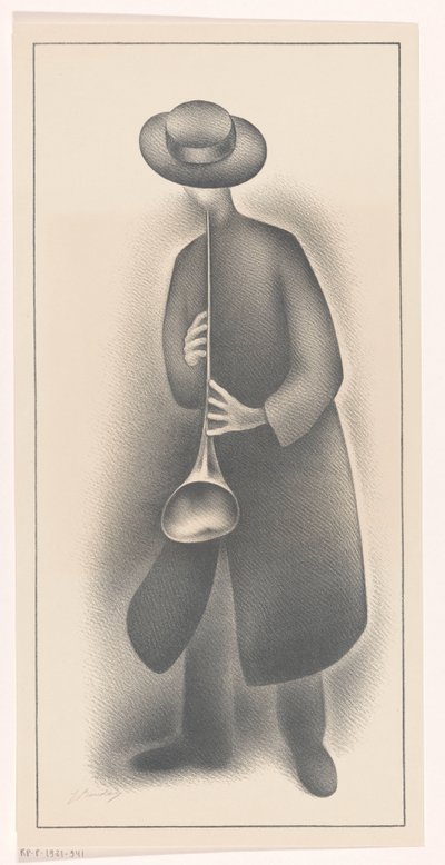 Gademusiker med blæseinstrument af Jacob Bendien (signed by artist)