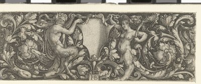 Frise med et skjold båret af en mandlig og en kvindelig satyr af Jacob Binck (signed by artist)