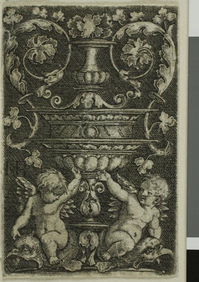 Ornament med vase og to genier ved foden af Jacob Binck