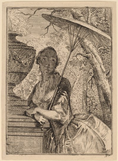 Ung kvinde holder en parasol af Jacob Buys