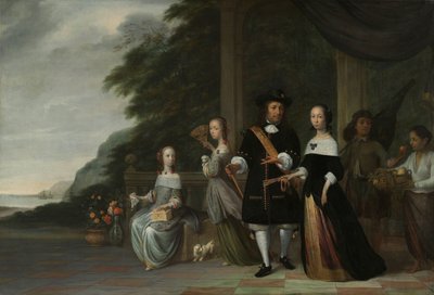 Pieter Cnoll, Cornelia van Nijenrode, deres døtre og to slaver Pieter Cnoll og Cornelia van Nijenrode, deres to døtre Catharina og Hester, den slaverede Surapati og en slaveret kvinde af Jacob Coeman