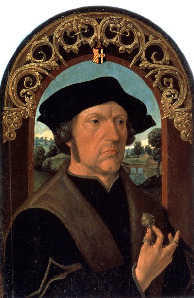 ""Portræt af en mand"" (Portræt af en mand) Portræt af en mand af det hollandske borgerskab, med en sølvjuvel i hånden. Maleri af Jacob Cornelisz van Oostsanen (cirka 1470-cirka 1533) Eremitagemuseet Sankt Petersborg af Jacob Cornelisz van Oostsanen