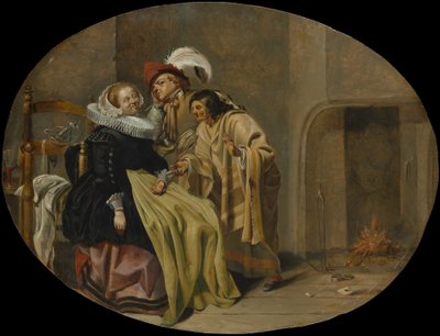 Et par i et interiør med en sigøjner-spåkone, ca. 1632-33. af Jacob Duck