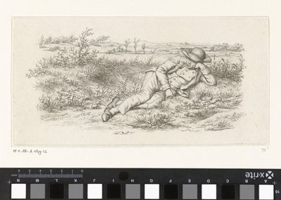 Tilbagelænet mand i et landskab Studietryk / Etudes gravées (serietitel) af Jacob Ernst Marcus